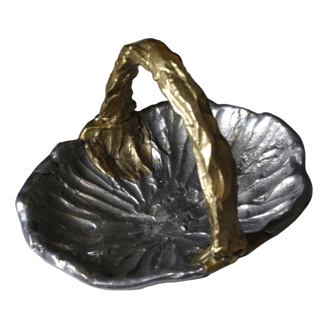 Vintage Brutalist Fruit Bowl in Brass and Aluminum by David Marshall, 1980s For Sale
