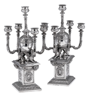 Antique German Hanau Silver Candelabras, 19th Century, Set of 2