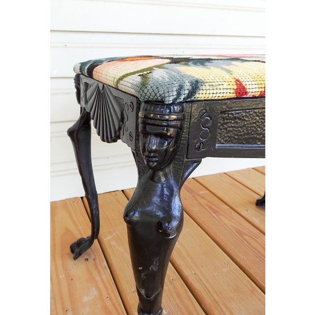 Vintage Cast Iron Upholstered Bench For Sale - Image 4 of 7