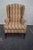 1980s Vintage Queen Anne Wingback Chair Mahogany Cabriole Leg Striped Tapestry Floral For Sale - Image 5 of 15