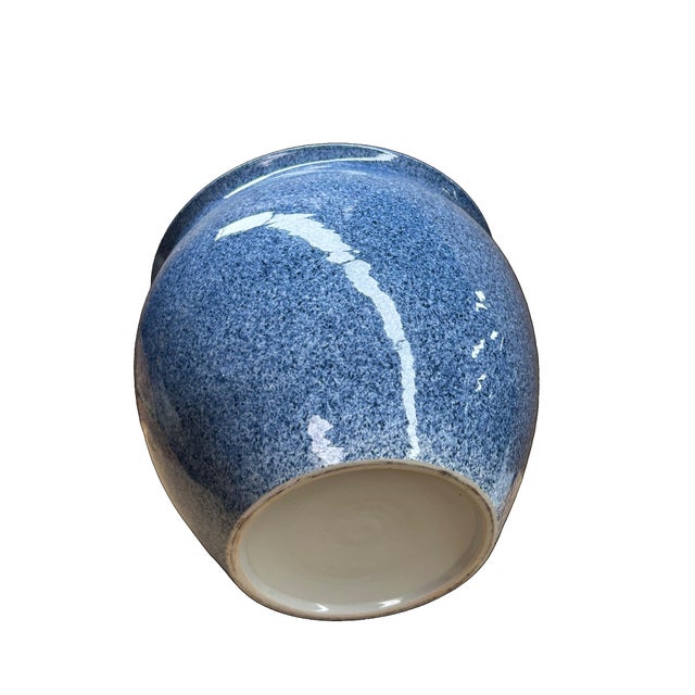 Vintage Mottled Blue Powder Marks Porcelain Round Pot Planter For Sale - Image 4 of 8