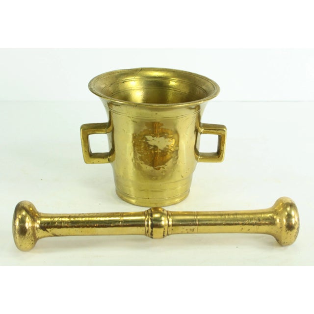 Rustic European 19th Century Apothecary Mortar and Pestle Set, Heavy Solid Bronze/Brass, Polished For Sale - Image 3 of 13