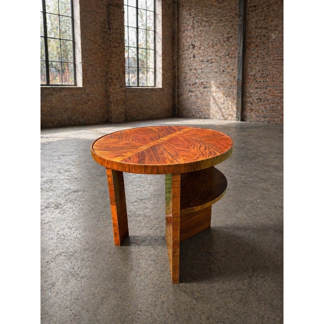 Wood Art Deco Round Wood Side Table with Shelf For Sale - Image 7 of 11