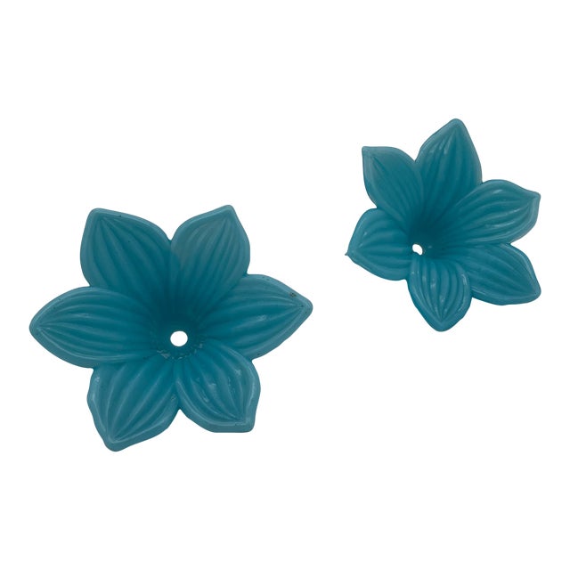 Late 19th Century Pair of French Blue Opaline Glass Flowers For Sale