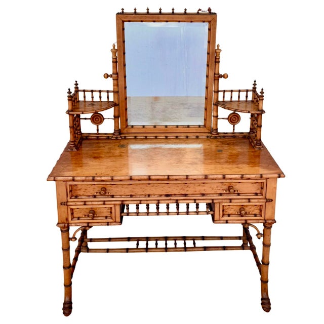 Tan 19th Century Faux Bamboo Vanity Attributed to Horner For Sale - Image 8 of 11