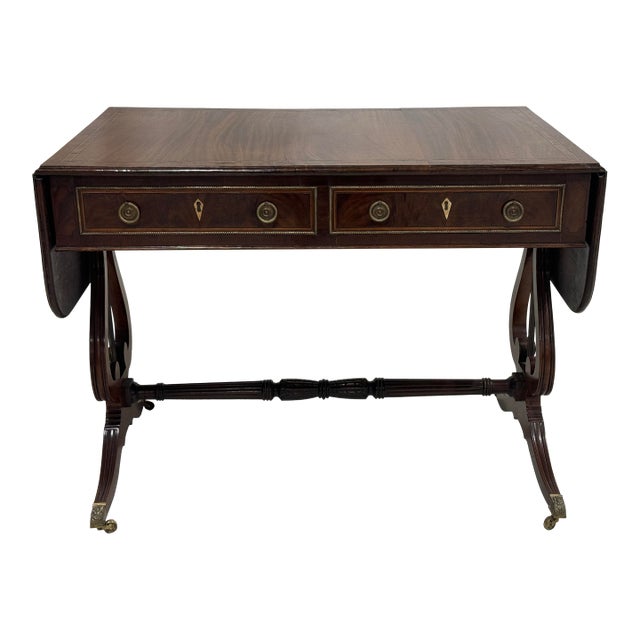 Antique Early 19th Century Fine English Lyre Base Console Table For Sale