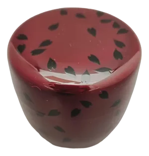 Vintage Japanese Netsuke Matcha Container with Maki-E Lacquer in Bordeaux Colour with Black Petals, 1960-70s