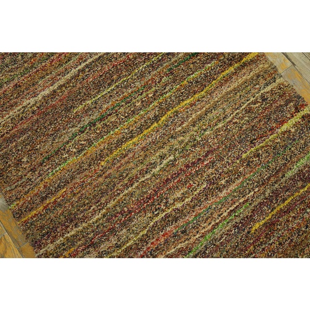 Textile 1920s Multi Brown Stripe Antique American Shaker Rug 3' X 23'3" Knotted Pile Wool Carpet For Sale - Image 7 of 17