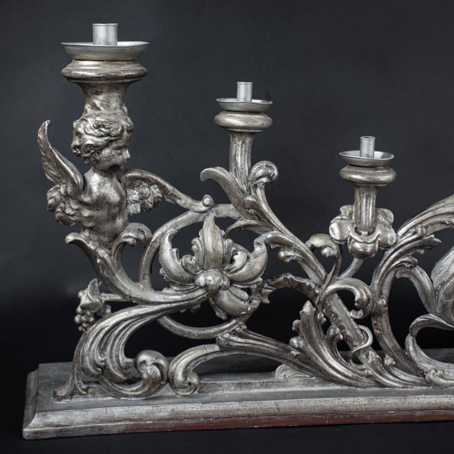 Large 19th Century Italian Rococo Style Silver‑Leaf Carved Wood Altar Candelabra For Sale - Image 4 of 18