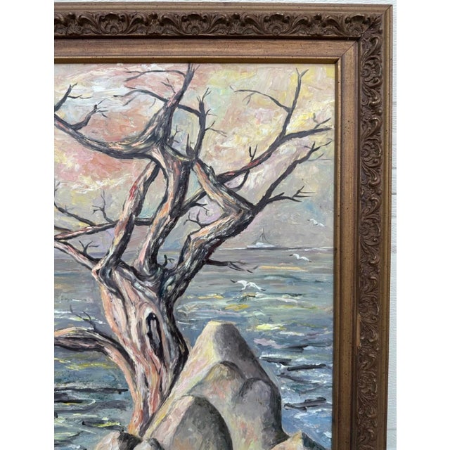 1950s Lydia Cooling Signed Large Framed Seascape Impressionist Original Oil Painting For Sale - Image 9 of 18