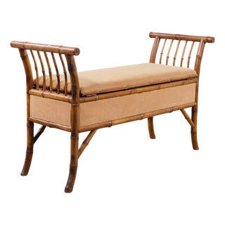 English Aesthetic Movement Bamboo Upholstered Bench Seat For Sale