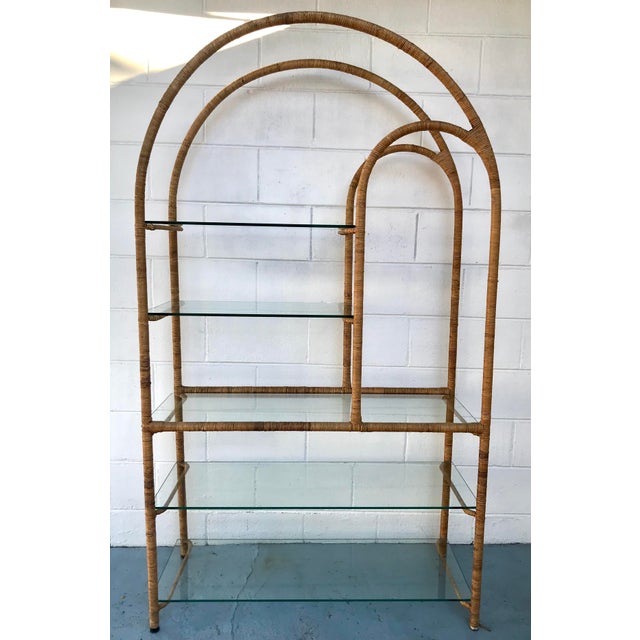 1970s Arch Top Rattan Etagere Chairish