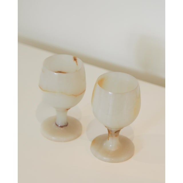 Beautiful rare and unique Jade Onyx goblets. Come in a set of 2 in perfect condition Labeled by Maker