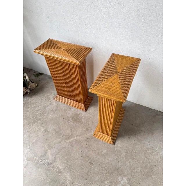 Pedestals in Rattan, 1960s, Set of 2 For Sale - Image 8 of 18