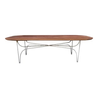 Custom Walnut & Metal Racetrack Coffee Table For Sale