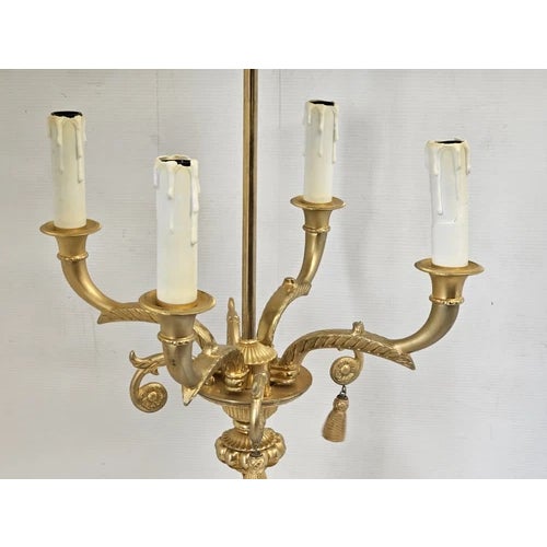 Vintage Laudarte SRL Italy Made Gilt Brass Candelabra Marble Table Lamp For Sale - Image 16 of 16