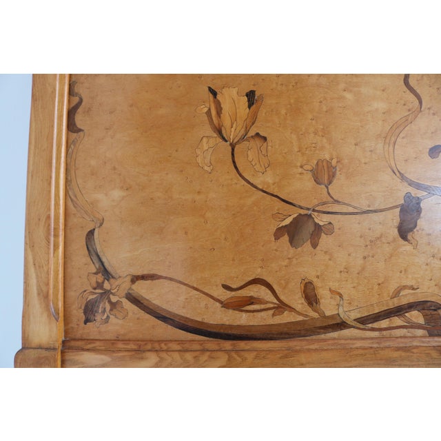 Antique Art Nouveau Bed with Inlaid Marquetry Decorative Floral Design, 1890s For Sale - Image 11 of 16