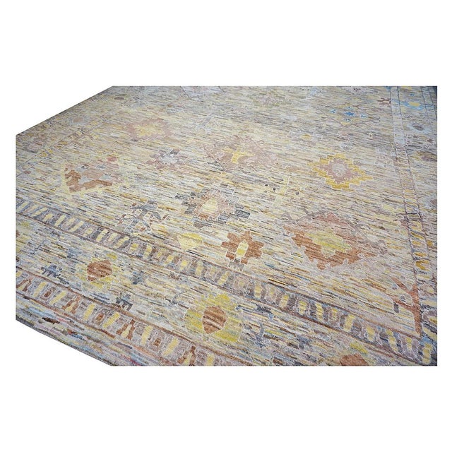 21st Century Turkish Oushak Wool 13x15 Charcoal, Gold & Slate Blue Handmade Area Rug #1144127 For Sale - Image 12 of 14