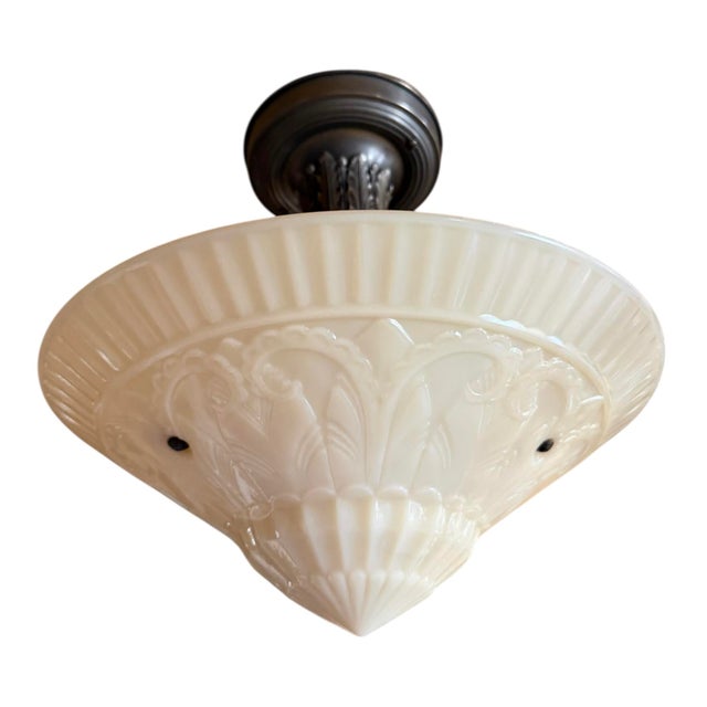 Mid 20th Century Mid 20th Century Art Deco Caramel Art Glass Semi Flushmount Light Fixture For Sale - Image 5 of 6