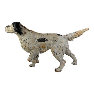 Antique Cast Iron English Setter Dog Sculpture — Original Patina Sporting Lodge Doorstop For Sale