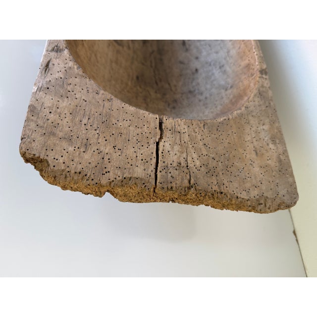 Wood Antique Rustic Primitive Hand Carved Wood Dough Bowl For Sale - Image 7 of 12