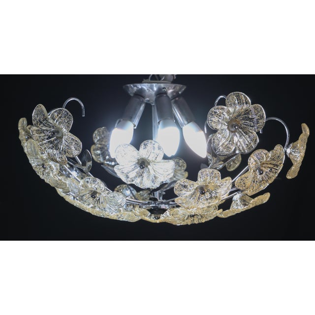 Transparent 1980s Wonderful Gold and Transparent Murano Glass Ceiling Light Flower For Sale - Image 8 of 13