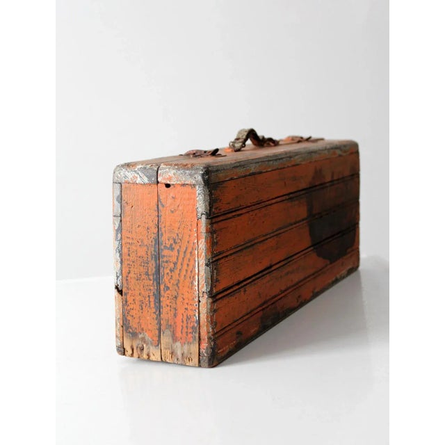Mid 20th Century Vintage Orange Wooden Tool Box For Sale - Image 5 of 12