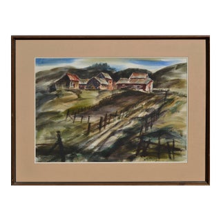 Vintage Landscape of Hillside Farm by W. H. Myers For Sale