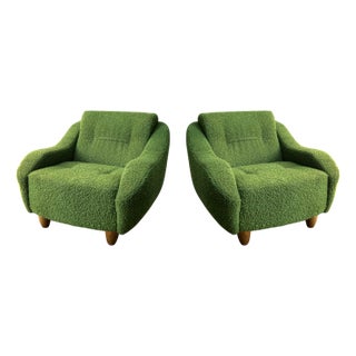 Set of Lounge Chairs in Green Bouclé with Sinuous Armrests, 2000s For Sale