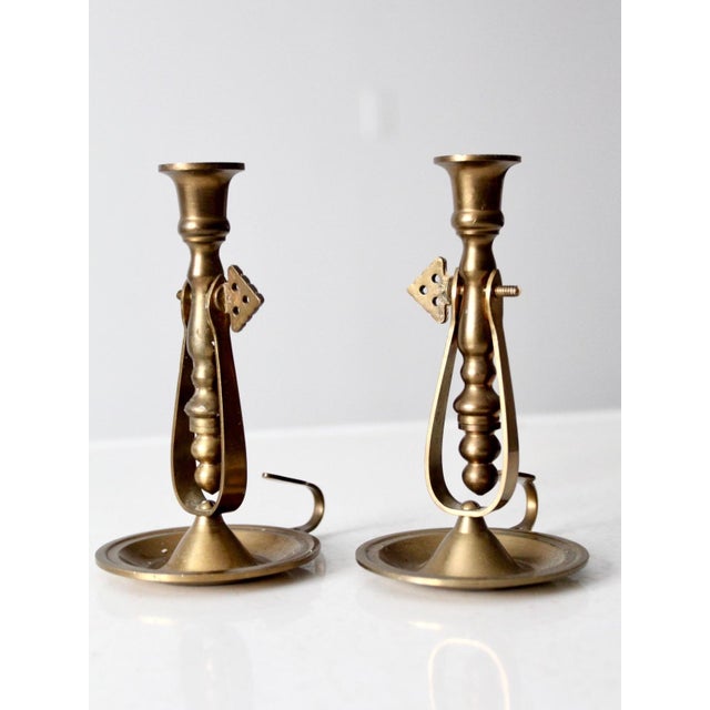Metal Antique Brass Boat Candle Holders Pair For Sale - Image 7 of 11