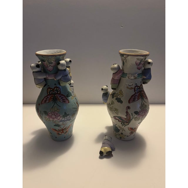 Asian Porcelain Fertility Vases With Applied Children Figure For Sale - Image 3 of 4