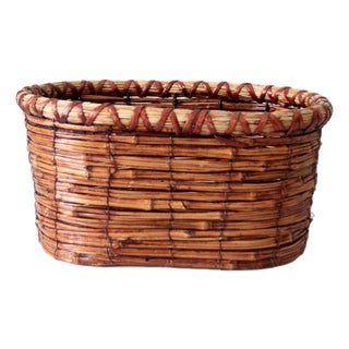 Vintage Woven Reed Oval Basket For Sale