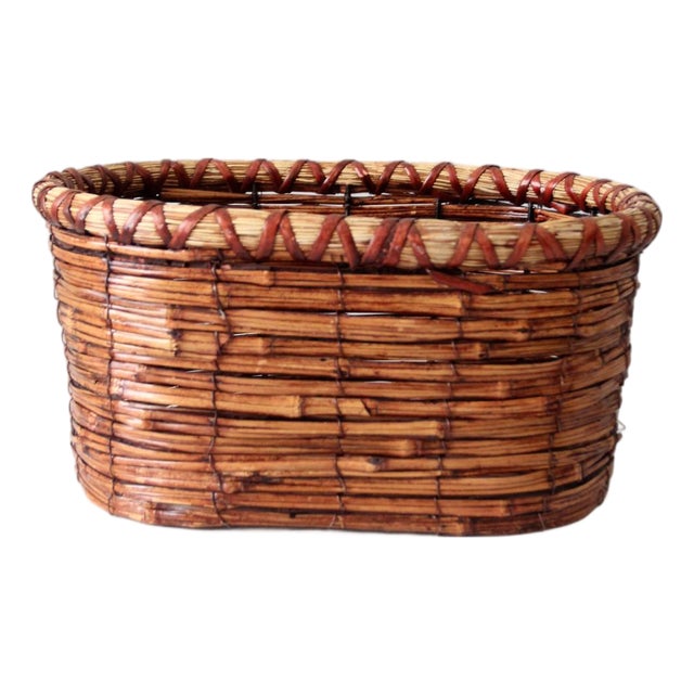 Vintage Woven Reed Oval Basket For Sale