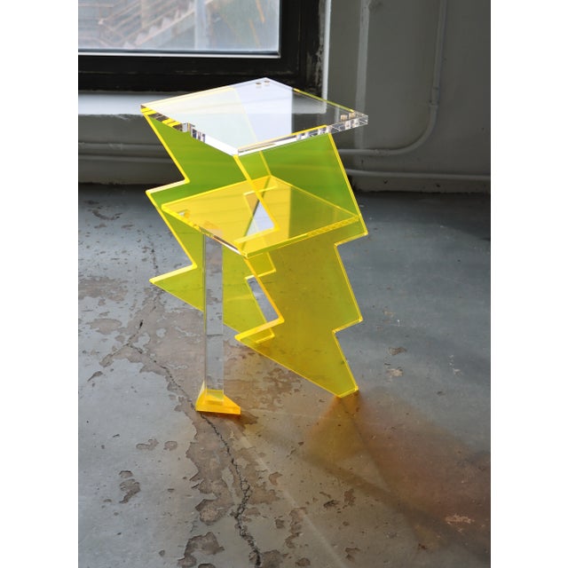 Yellow Bolt Nightstand in Yellow Acrylic by Benjamin Vintage and Design For Sale - Image 8 of 13