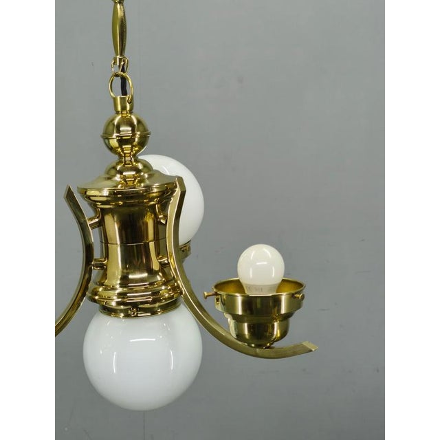 Art Deco Czech Brass Chandelier with Milk Glass Globes, 1930s For Sale - Image 3 of 13