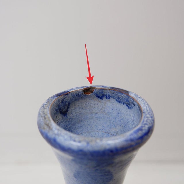 Large Vintage Long-Necked Vase in Blue Glazed Terracotta For Sale - Image 11 of 12