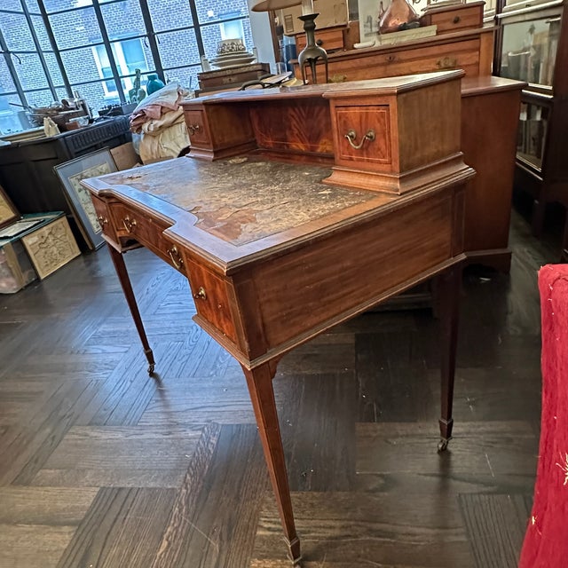 Antique Edwardian Carlton House Desk in Tiger Maple Details: Antique Edwardian Carlton House writing desk in gorgeous...