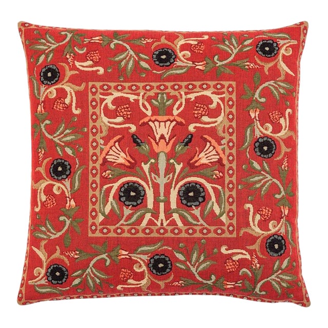 Primrose Red Tapestry Cushion With Feather Filler - 46x46cm (18"x18") For Sale
