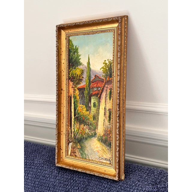 Green Vintage Mid Century Mediterranean Village Landscape Oil Painting by Joseph Collazzi, Italian American Artist (1914-1989) For Sale - Image 8 of 12