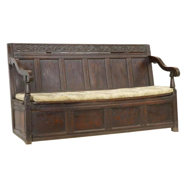 Wood English Oak Hall Storage Settle Bench, 18th C. For Sale - Image 7 of 8