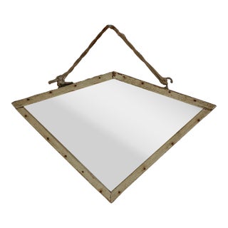 Antique Primitive French Diamond Shape Wall Mirror With Distressed Plate For Sale