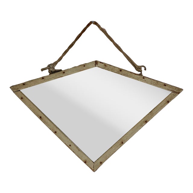 Antique Primitive French Diamond Shape Wall Mirror With Distressed Plate For Sale