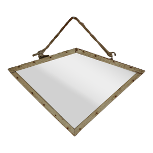 Antique Primitive French Diamond Shape Wall Mirror With Distressed Plate