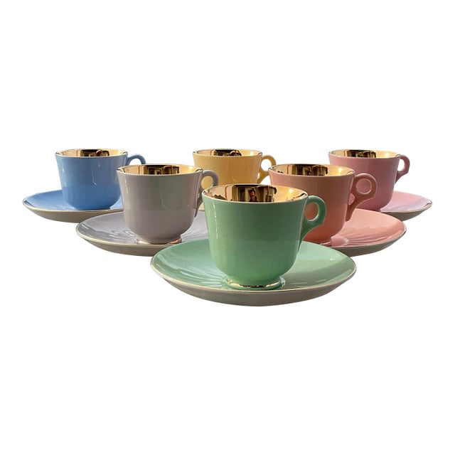 Figgjo Flint Pastel Set of 6 Demitasse Cups and Saucers Norway, 1950’s For Sale