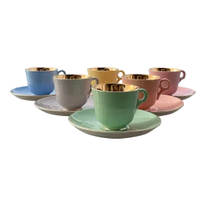 Figgjo Flint Pastel Set of 6 Demitasse Cups and Saucers Norway, 1950’s