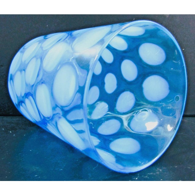 Vintage Fenton Blue Opalescent Coin Spot Glass Pitcher and 4 Tumblers Set For Sale - Image 16 of 17