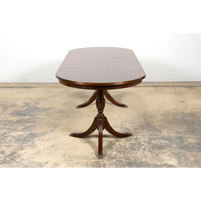 Mid-Century English Georgian Style Mahogany Double Pedestal Extendable Dining Table For Sale - Image 12 of 17