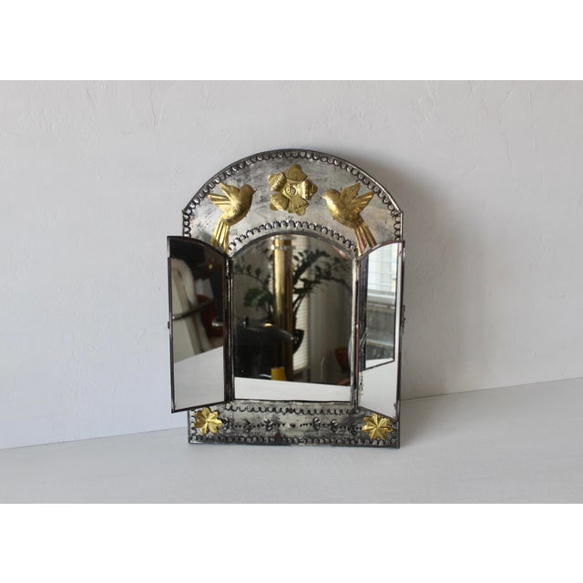 Handcrafted Mexican Tin Mirror With Opening Doors Folk Art Vintage For Sale - Image 13 of 15