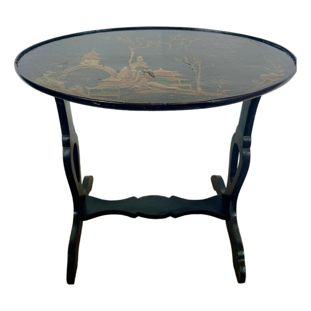 Chinoiserie Black Lacquer Oval Side Table Early 20Th. Century. For Sale