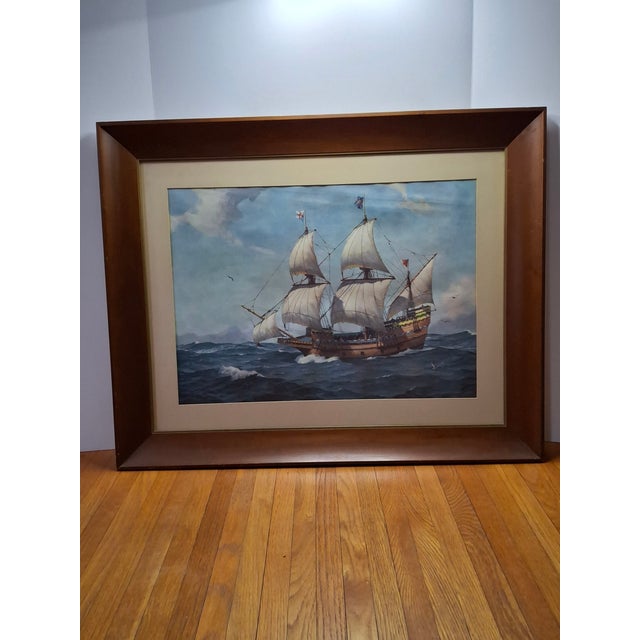 1950s Hervey Garrett Smith "Mayflower Ii" Signed Maritime Print – Framed 26.5" X 33" For Sale - Image 4 of 11